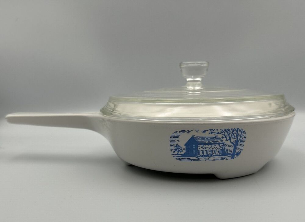 Corning Amana Radarange White/Blue Colonial House Browning Skillet w/Lid Vintage